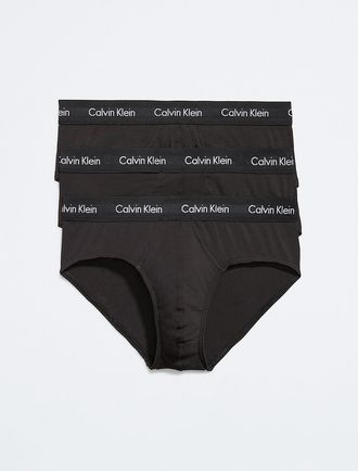 Calvin Klein Mens Cotton Stretch 3-Pack Hip Brief - Black - XL