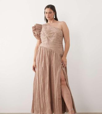 Asos Curve - Vestito lungo monospalla con corpino a pieghe-Bianco