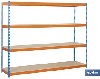 cofan Estanter&iacute;a Media Carga Azul/naranja 4 Baldas De Madera 2000 X 2100 X 600 Mm