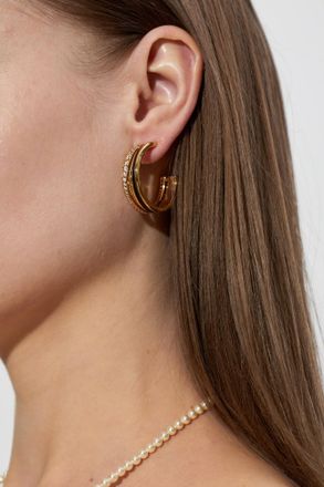 Ferragamo Earrings With Shimmering Crystals, Womens, Gold