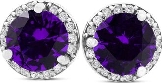 Pompeii3 5/8ct Amethyst & Diamond Halo Studs 10K White Gold
