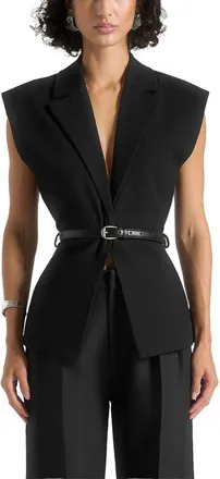 Mani&egrave;re De Voir Linda Tailored Wide Shoulder Cinched Waistcoat in Black at Nordstrom, Size 0