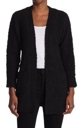 Bobeau Open Front Patch Pocket Popcorn Cardigan in Black at Nordstrom Rack, Size X-Small