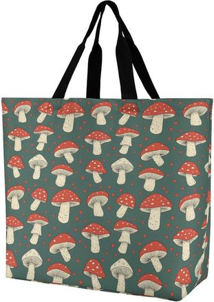 Generic Cute Mushroom Large Reusable Shopping Bag Lightweight Foldable Tote Bags Washable Shoulder Handbag