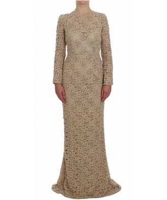 Dolce & Gabbana Womens Beige Floral Lace Sheath Maxi Dress - Brown Cotton - Size Small