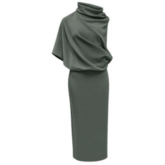 Meimeij Gedrapeerde midi-jurk - Dames - Jurken - Groen - Maat: XS Viscose