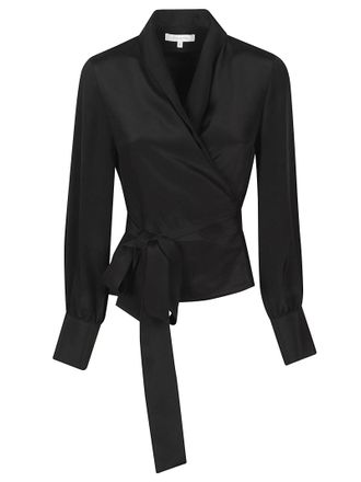 La Collection Black Crepe Silk Wrap Blouse