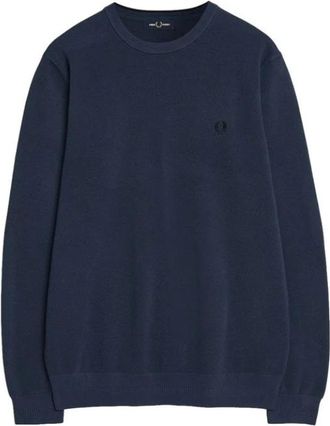 Fred Perry Piqu&eacute;steek Trui - Heren - Ronde hals truien - Blauw - S - Katoen - Truien & Vesten