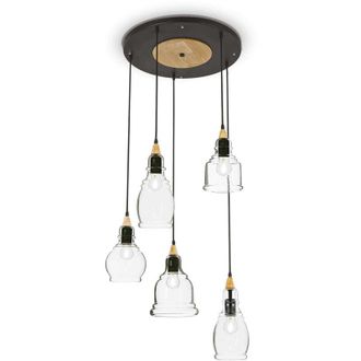 Ideal Lux Gretel - Colgante De Grupo De 5 Luces Negro Con Pantallas De Vidrio Transparente, E27 - Ideal Lux