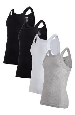 DKNY Pack of 4 Cotton Rib Tanks in Black/black/gry Heath/white at Nordstrom Rack, Size Medium