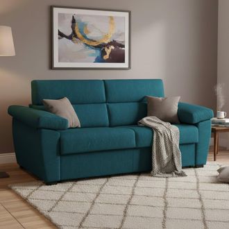 Dmora Sof&aacute; Cama 3 Plazas Pacecos, Desenfundable, Con Almacenamiento Hecho En Italia, Lavable, 225x95 Cm Azul