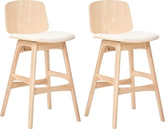 Beliani Conjunto De 2 Sillas De Bar Estructura De Madera Asiento De Tela Sin Reposabrazos Marr&oacute;n Claro Y Beige Claro Charleston