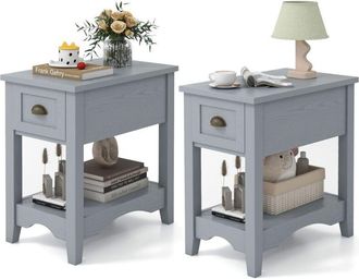 Costway 2 PCS Side End Table Retro Side Table Rectangular Nightstand-Grey