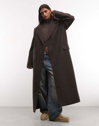 Weekday Logan cappotto oversize in misto lana marrone scuro m&eacute;lange