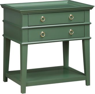 Comfort Pointe Clara Vintage Green 2-Drawer Tray Top Nightstand