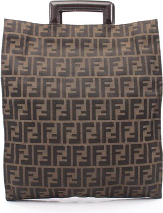 Fendi Black Brown Canvas Leather Handbag Tote Bag (Pre-Owned)