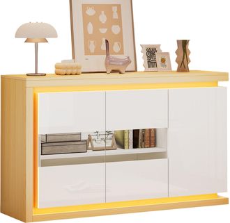 STILVORA Aparador Con 3 Puertas, 4 Compartimentos, Estantes Ajustables Y Led Para Sal&oacute;n Oficina En Tablero De Part&iacute;culas 140 &times; 40 &times; 84 Cm Blanco