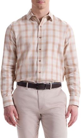 Bugatchi Julian Shaped Fit Plaid Button-Up Shirt in Camel at Nordstrom, Size Xxx-Large