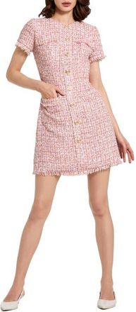 Mac Duggal Boucle Short Sleeve Button Down Mini Dress With Pockets in Pink Multi at Nordstrom, Size X-Small