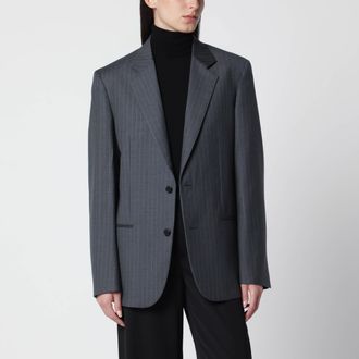 Gucci Giacca in lana gessata grigio/azzurro