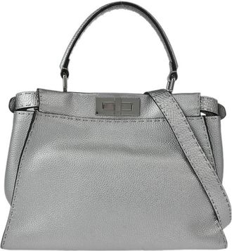 Fendi Selleria Peekaboo Bag Rigid Leather Silver Leather Handbag (Pre-Owned)