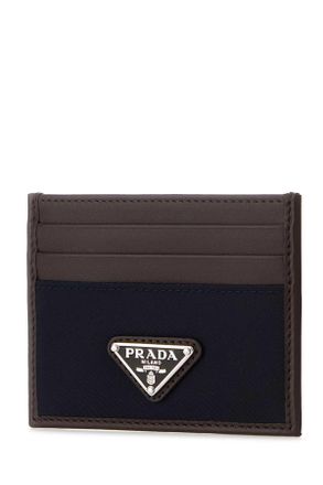 Prada Mens Dark Brown Leather Card Holder Bleu Portafogli Wallet
