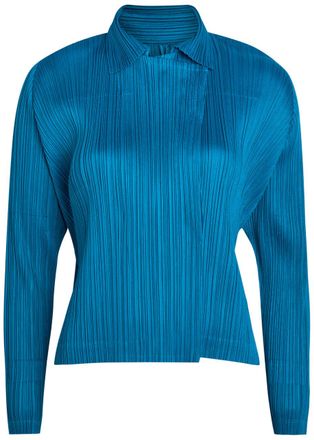 Pleats Please Issey Miyake Pleated Double-breasted Woven Shirt - Blue - 5