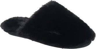 Nine West Faux Fur Closed Scuff Slipper in Black at Nordstrom, Size Medium