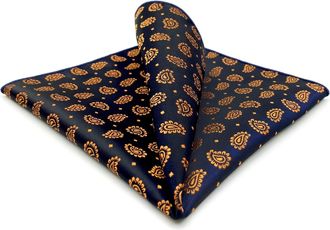 Shlax & Wing Pocket Squares for Men Blue with Orange Paisley Wedding Gift