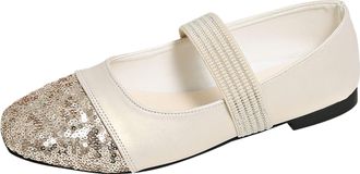 Generic Womens Fashion Sequin Slip On Casual Shoes Comfortable Solid Color Loafers for Everyday Wear (White, 6.5)