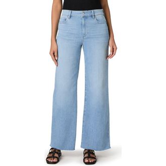Paige Anessa Raw Hem High Waist Wide Leg Jeans in Santorini Sky at Nordstrom, Size 29
