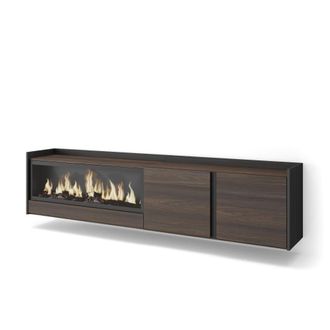 Skraut Home Mueble tv efecto madera roble negro 212x35x50cm chimenea efecto fuego