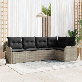 vidaXL Vidaxl - Conjunto De Sof&aacute; De Jard&iacute;n Con Coj&iacute;n 5 Pcs Gris Claro Polirat&aacute;n