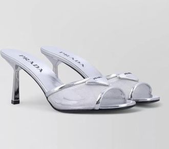 Prada sculptural heel mesh leather mules logo