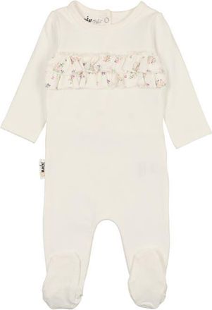 Maniere Floral Ruffle Cotton Footie in White at Nordstrom, Size 3M
