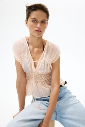 H&M Ruched Cotton Blouse in Apricot at Nordstrom, Size Xx-Large