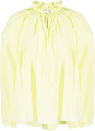 Lanvin pleated-neckline silk blouse - women - Silk - 38 - Green
