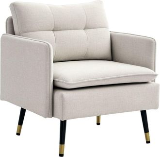 HOMCOM Homcom - Sill&oacute;n De Sal&oacute;n Moderno Butaca De Sal&oacute;n Tapizado En Lino Con Cojines Reposabrazos Y Patas De Acero Para Dormitorio Sala De Estar Oficina Crem