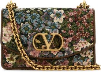 Valentino Garavani Embroidered Fabric Vain Shoulder Bag