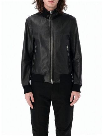 Tom Ford Black Leather Jacket With Ribbed Cuffs