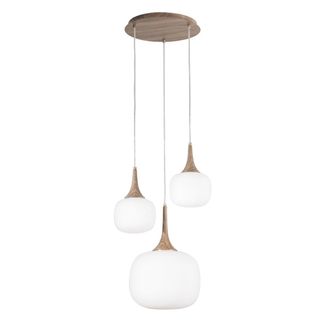 Luce-Ambiente-Design Jaipur Suspension in Wood-Colored Metal and Three White Glass Diffusers