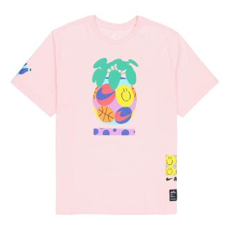 Nike Mens Nike Smiling Face Printing Athleisure Casual Sports Round Neck Short Sleeve Pink Red T-Shirt DQ1886-610