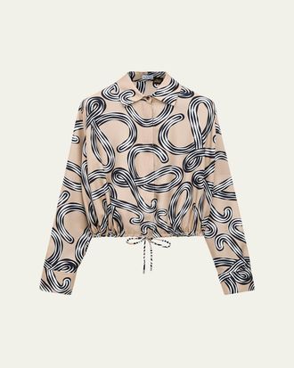 Loewe x Paulas Ibiza Abstract-Print Silk Drawstring Balloon Shirt