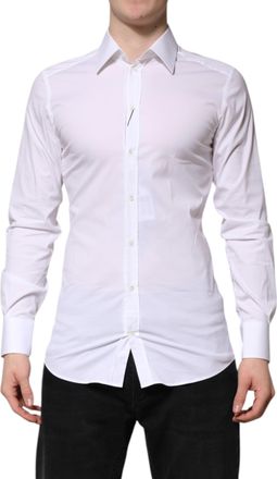 Dolce & Gabbana Mens White Cotton Gold Long Sleeves Formal Shirt Nylon Elastane