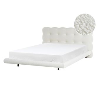 Beliani Cama De Boucl&eacute; Con Cabecero Con Capiton&eacute; 140 X 200 Cm Somier De L&aacute;minas Patas De Metal Blanco Crema Soulisse