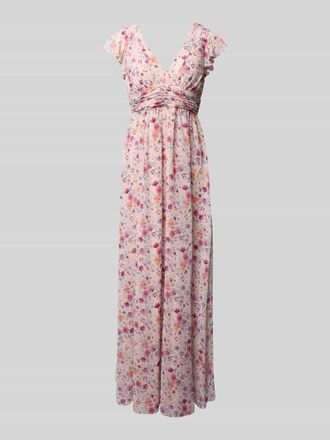 Jake*s Maxikleid mit Volants und Taillenband in Apricot Melange, Gr&ouml;&szlig;e 32