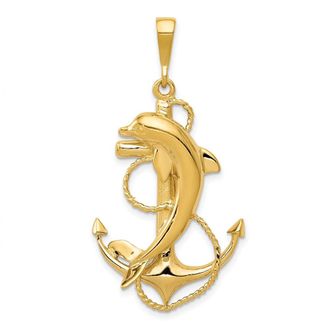 Diamond2Deal 10k Yellow Gold Solid Polished Anchor with Dolphin Pendant