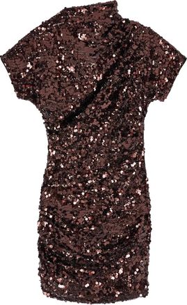 Ganni Abito corto a maniche corte con paillettes - Marrone