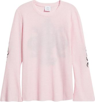 Nikki Lund Fleur Embroidered Thermal Knit Top in Pink at Nordstrom, Size X-Large