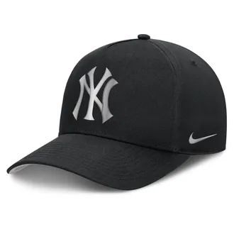 Nike New York Yankees Rise Nike Mens Dri-FIT MLB A-Frame Trucker Adjustable Hat in Black | NB1E0FBPNK-HWD